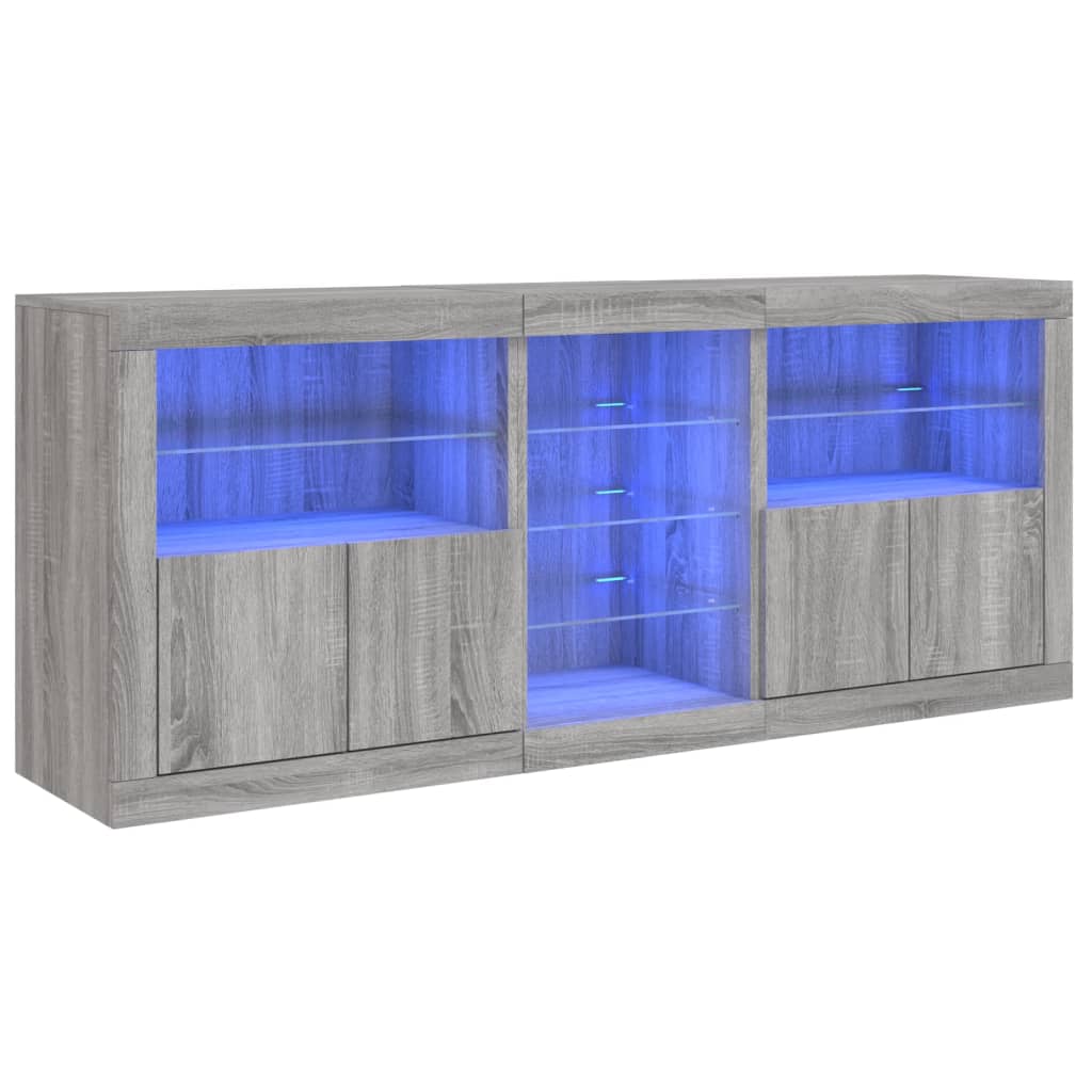 vidaXL Aparador con luces LED gris Sonoma 162x37x67 cm