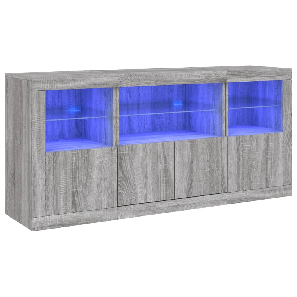 vidaXL Aparador con luces LED gris Sonoma 142,5x37x67 cm