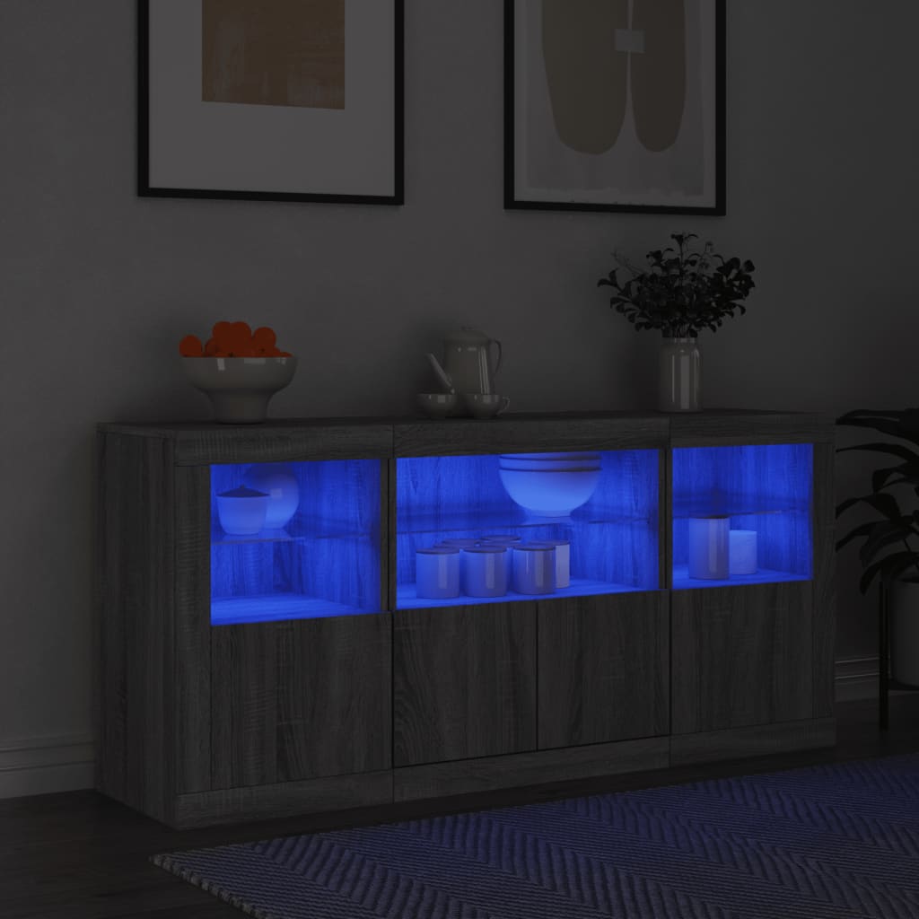 vidaXL Aparador con luces LED gris Sonoma 142,5x37x67 cm