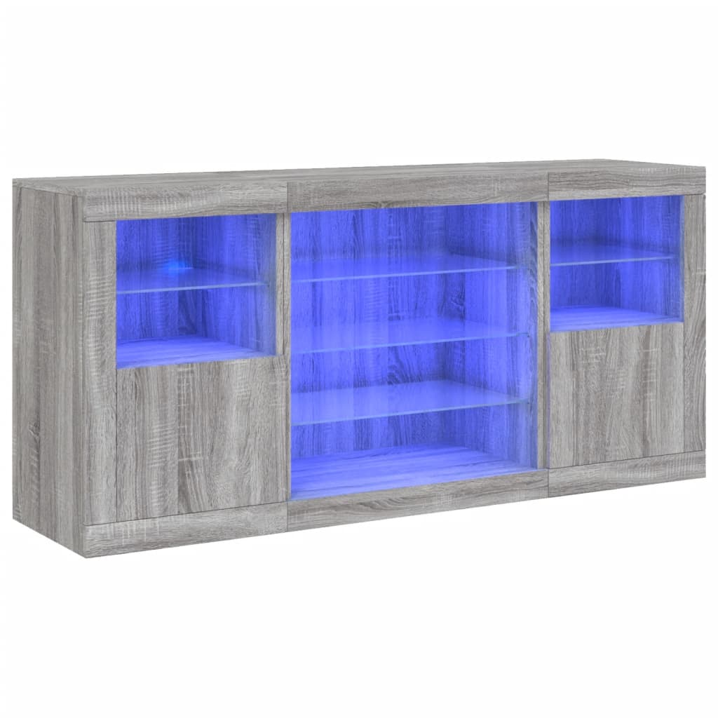 vidaXL Aparador con luces LED gris Sonoma 142,5x37x67 cm