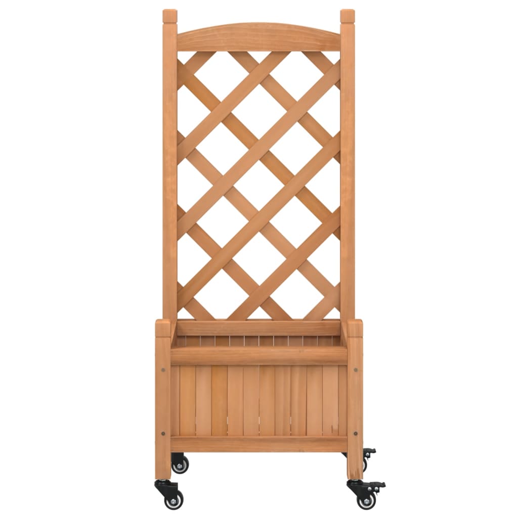 vidaXL Jardinera con enrejado y ruedas madera maciza de abeto marrón