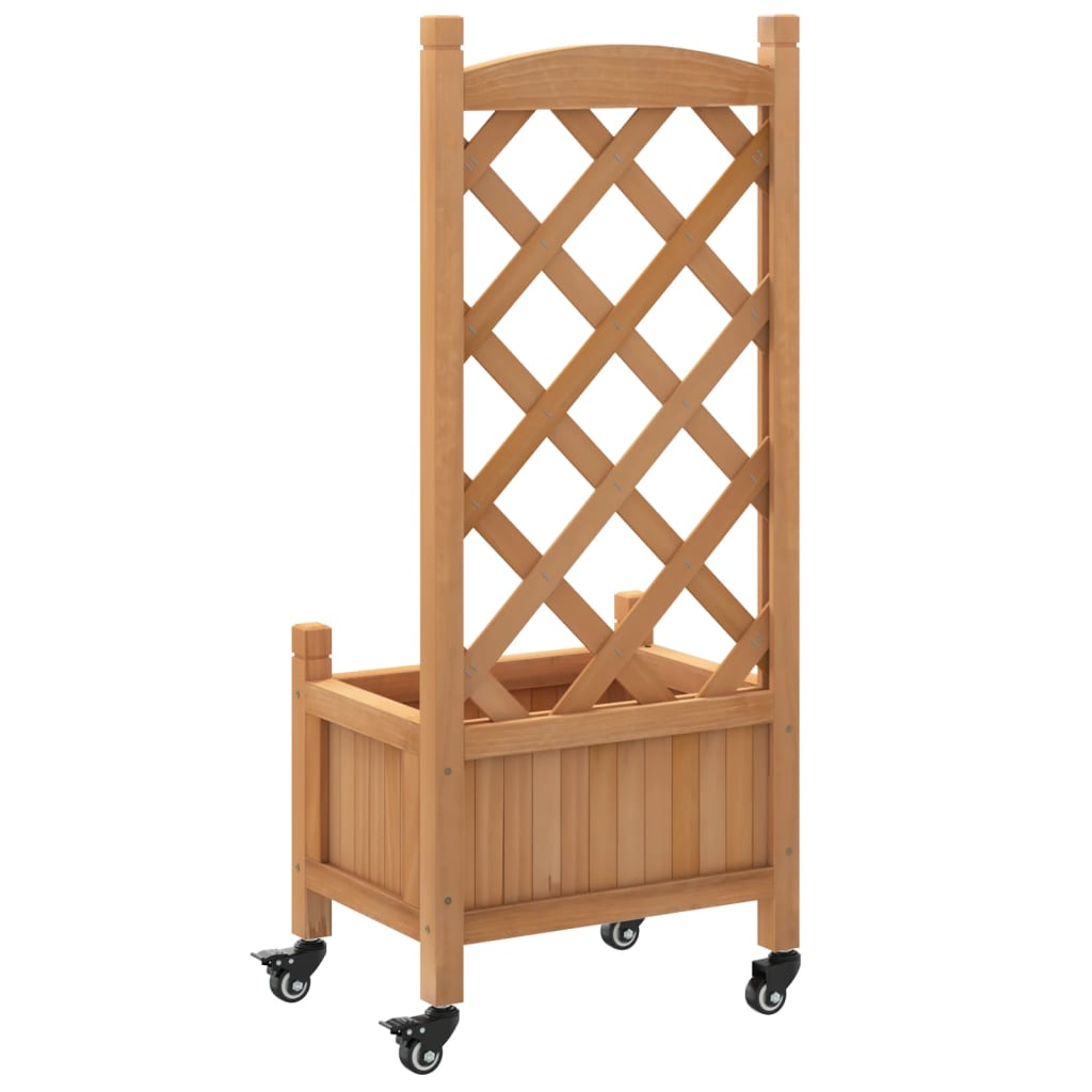 vidaXL Jardinera con enrejado y ruedas madera maciza de abeto marrón