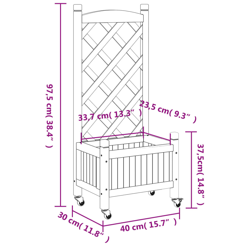 vidaXL Jardinera con enrejado y ruedas madera maciza de abeto marrón