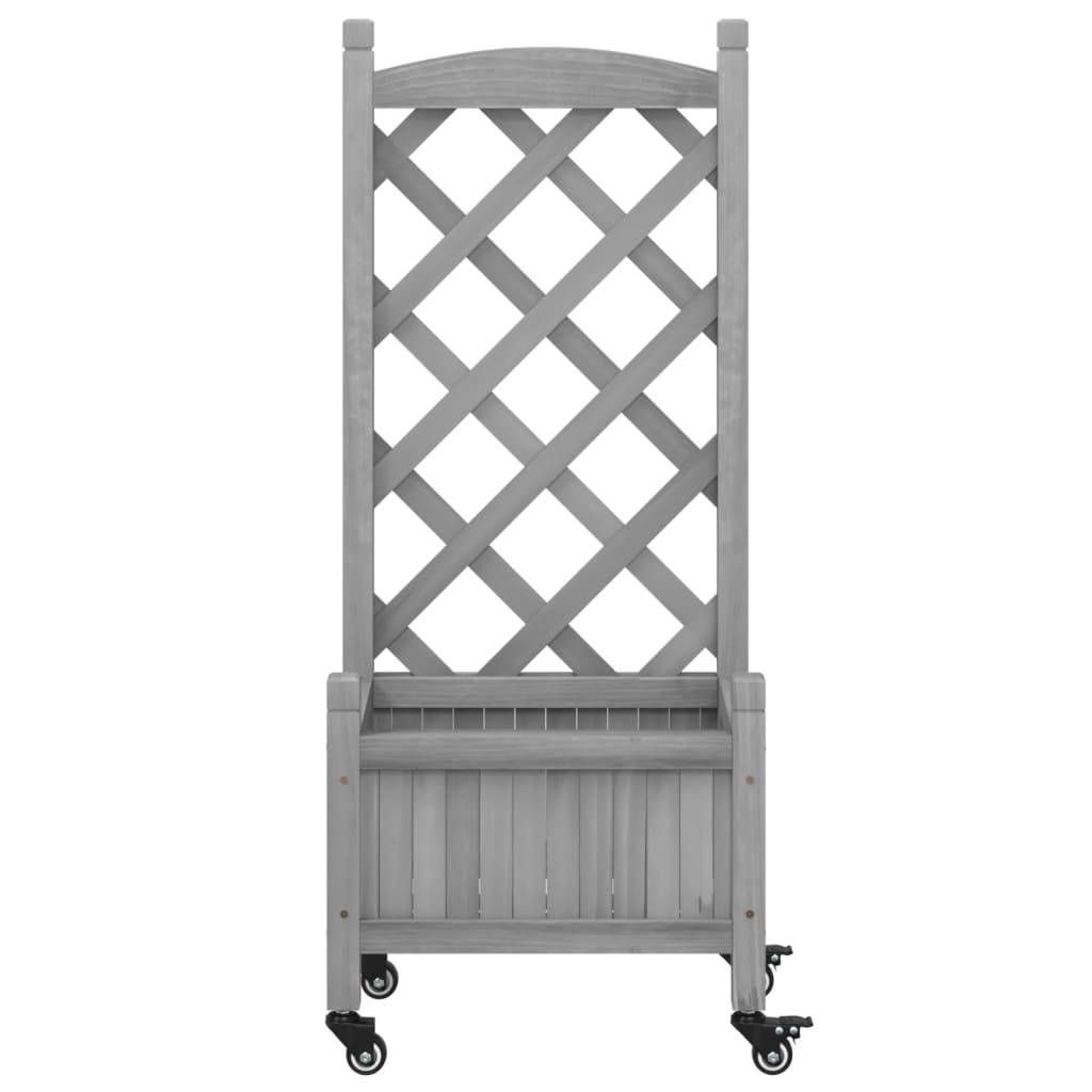 vidaXL Jardinera con enrejado y ruedas madera maciza de abeto gris