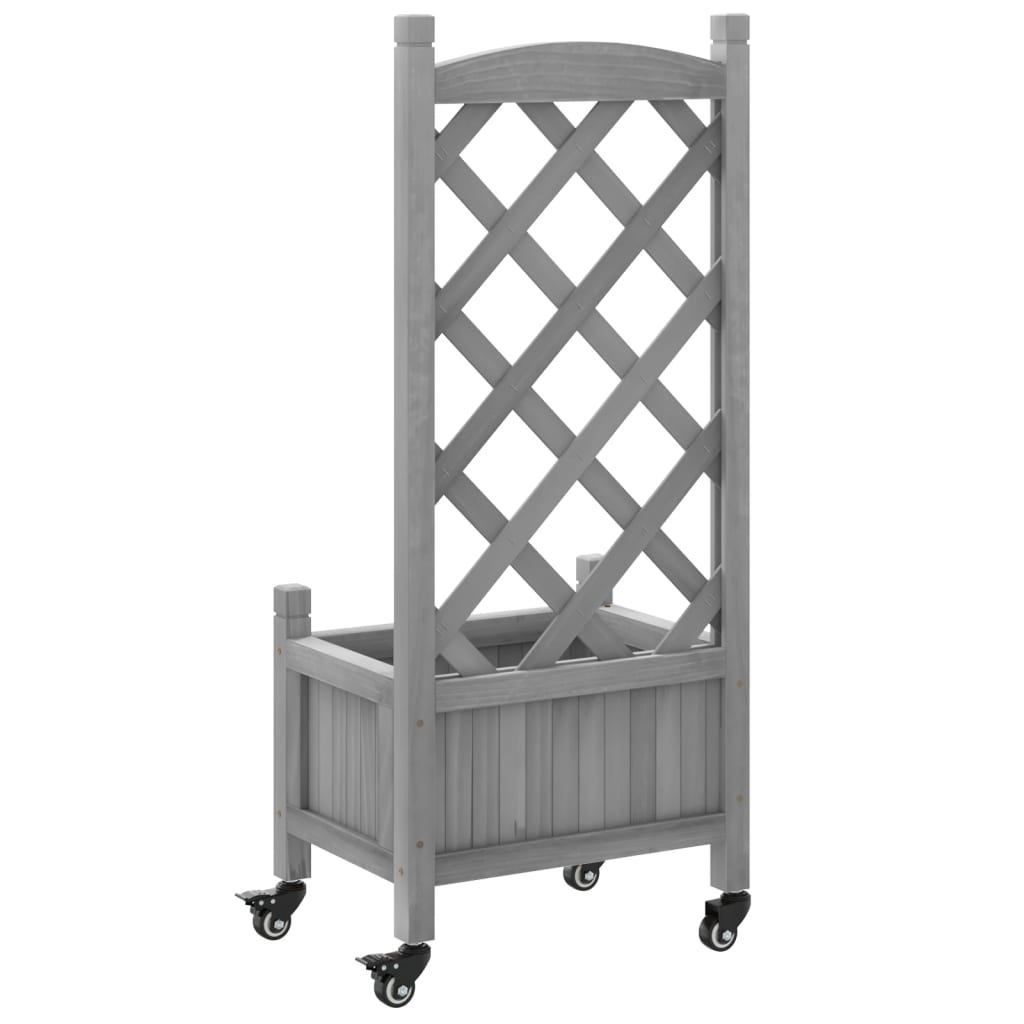 vidaXL Jardinera con enrejado y ruedas madera maciza de abeto gris