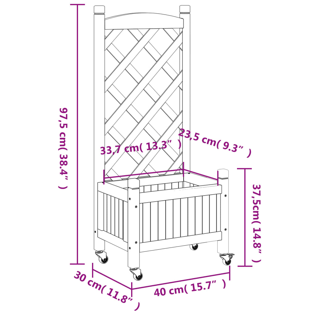 vidaXL Jardinera con enrejado y ruedas madera maciza de abeto gris