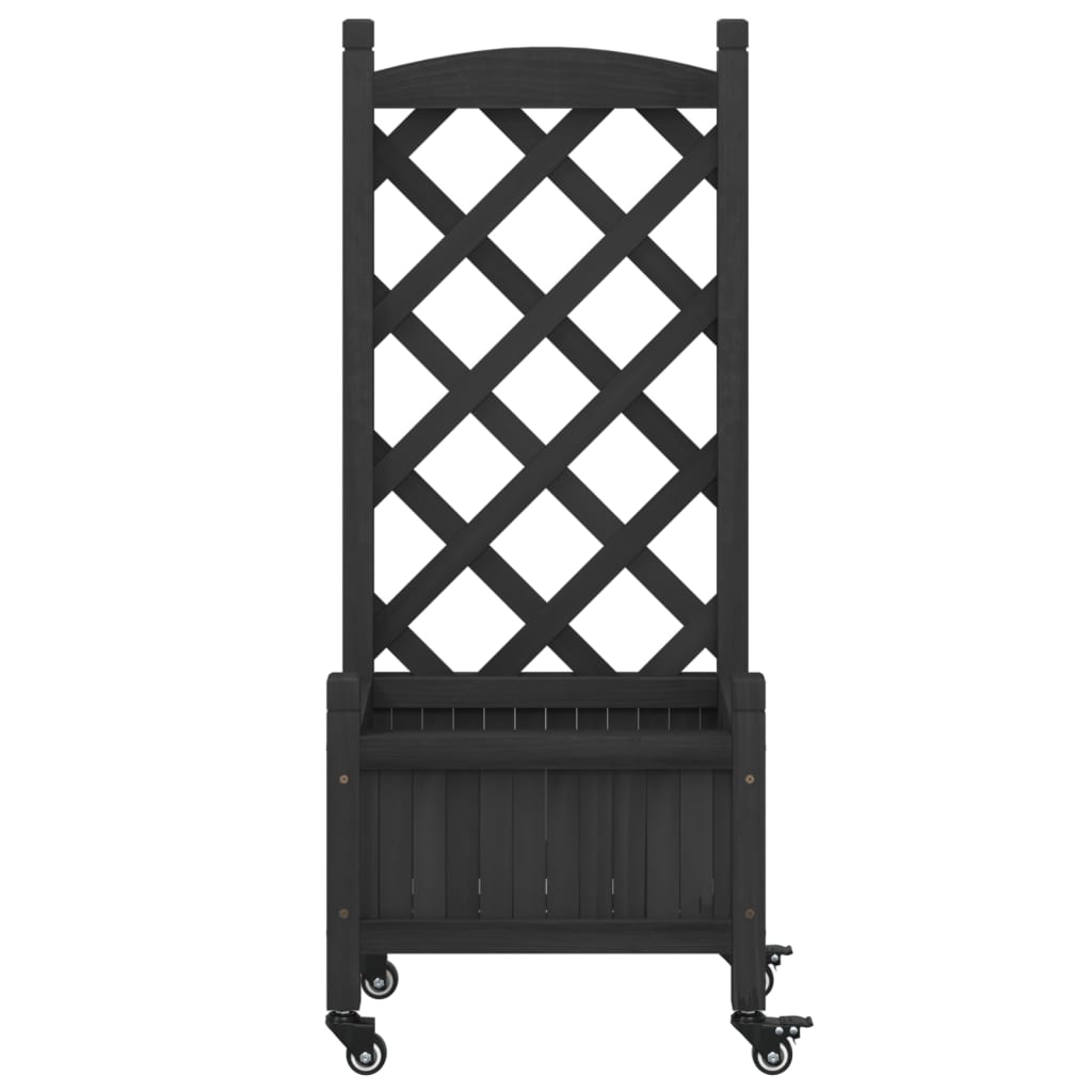 vidaXL Jardinera con enrejado y ruedas madera maciza de abeto negro