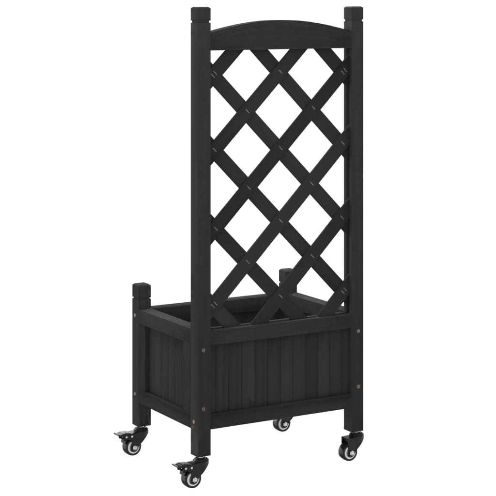 vidaXL Jardinera con enrejado y ruedas madera maciza de abeto negro