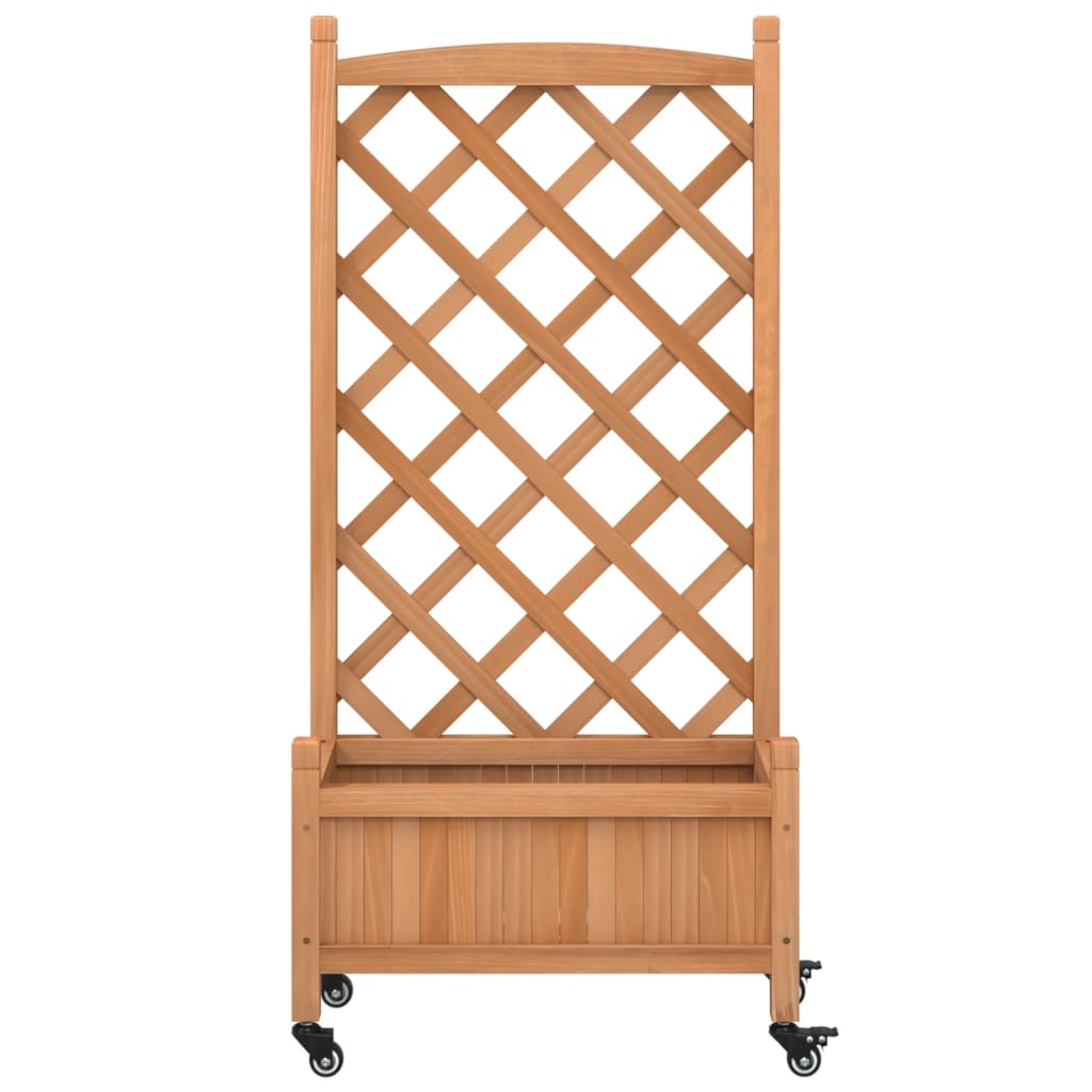 vidaXL Jardinera con enrejado y ruedas madera maciza de abeto marrón