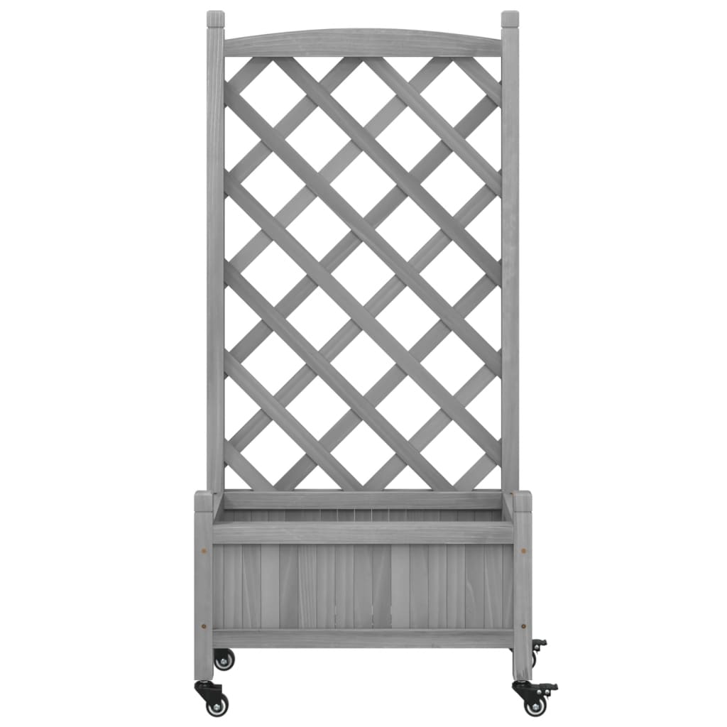 vidaXL Jardinera con enrejado y ruedas madera maciza de abeto gris