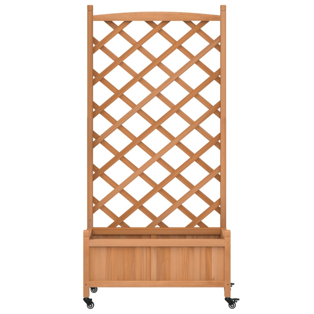 vidaXL Jardinera con enrejado y ruedas madera maciza de abeto marrón