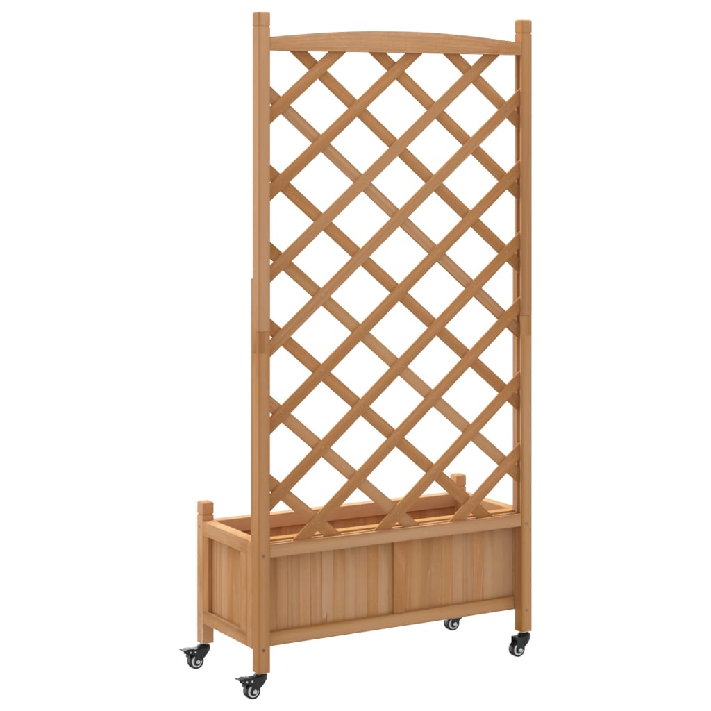 vidaXL Jardinera con enrejado y ruedas madera maciza de abeto marrón