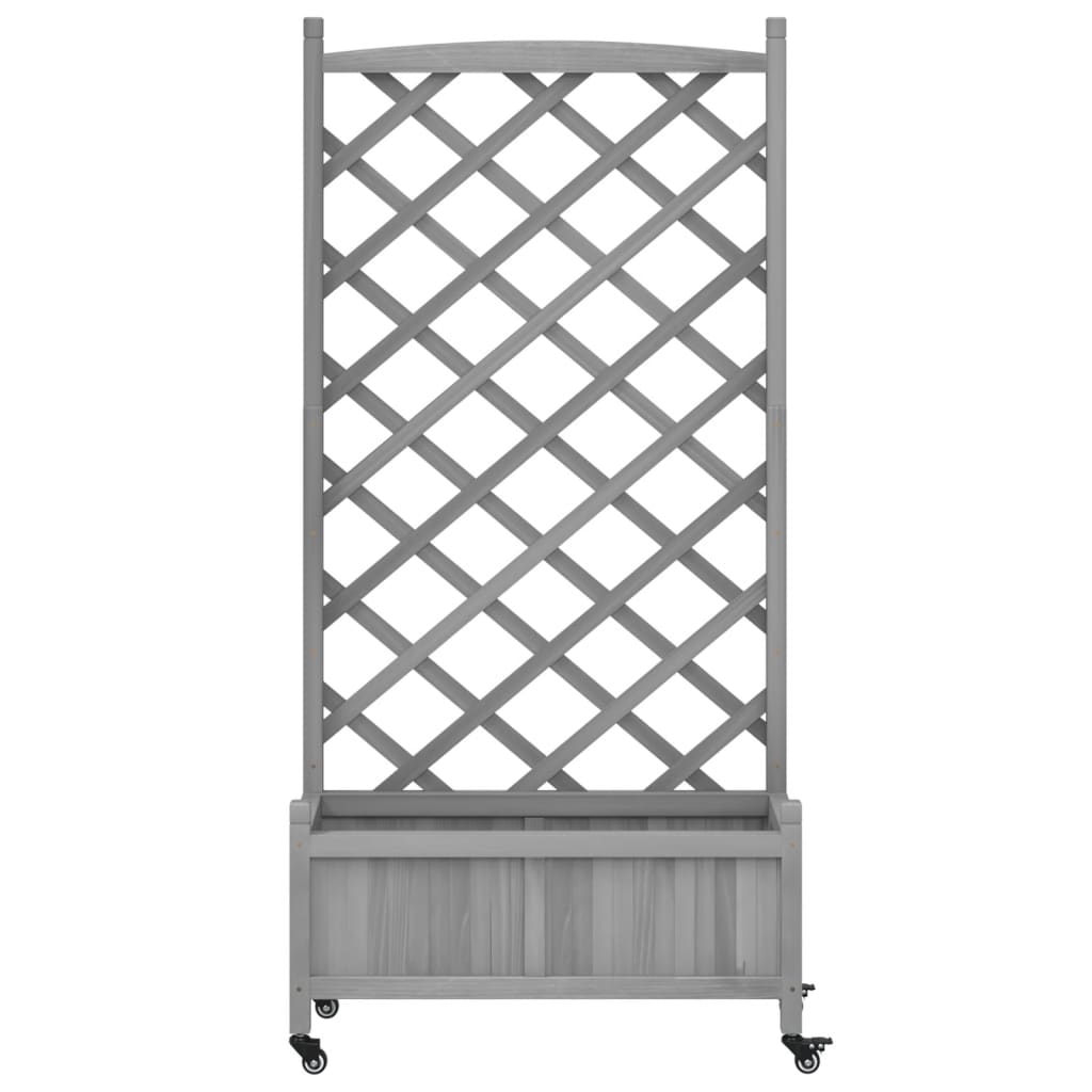 vidaXL Jardinera con enrejado y ruedas madera maciza de abeto gris