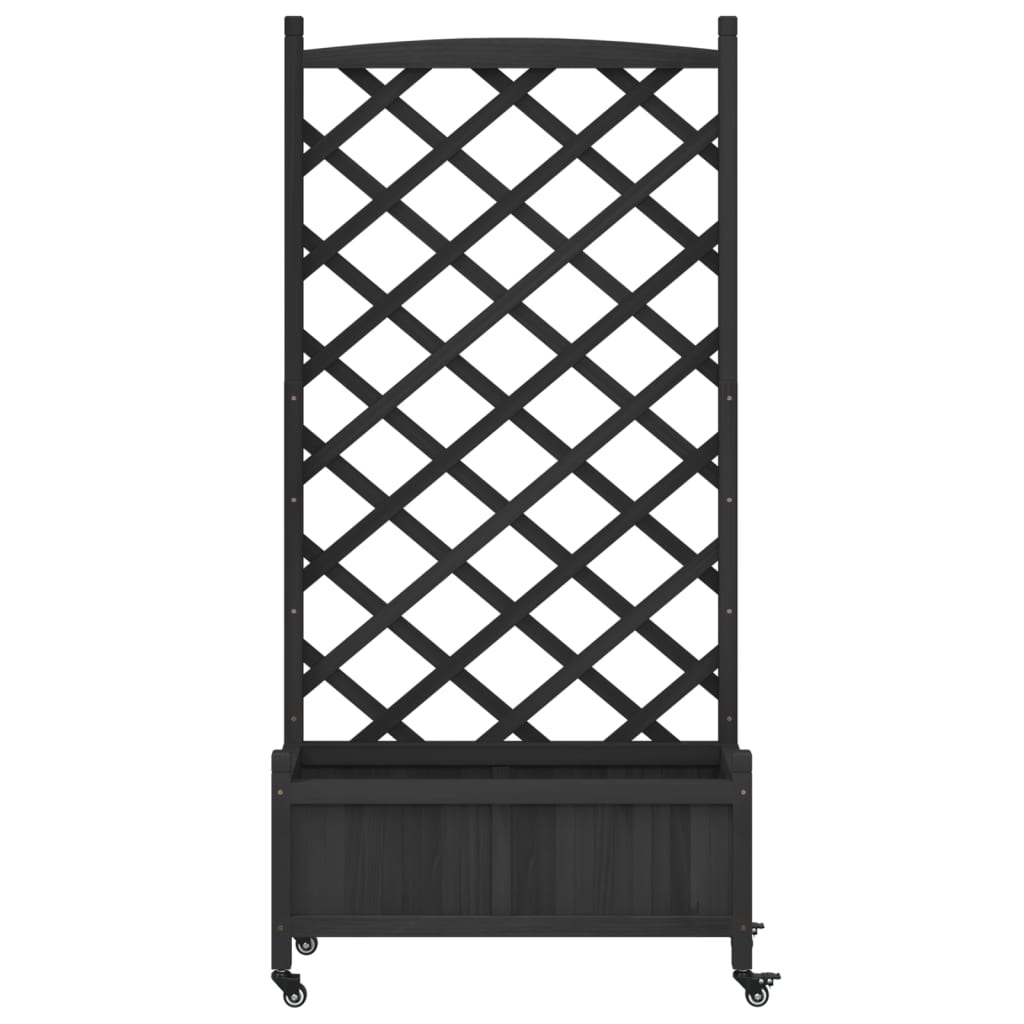 vidaXL Jardinera con enrejado y ruedas madera maciza de abeto negro