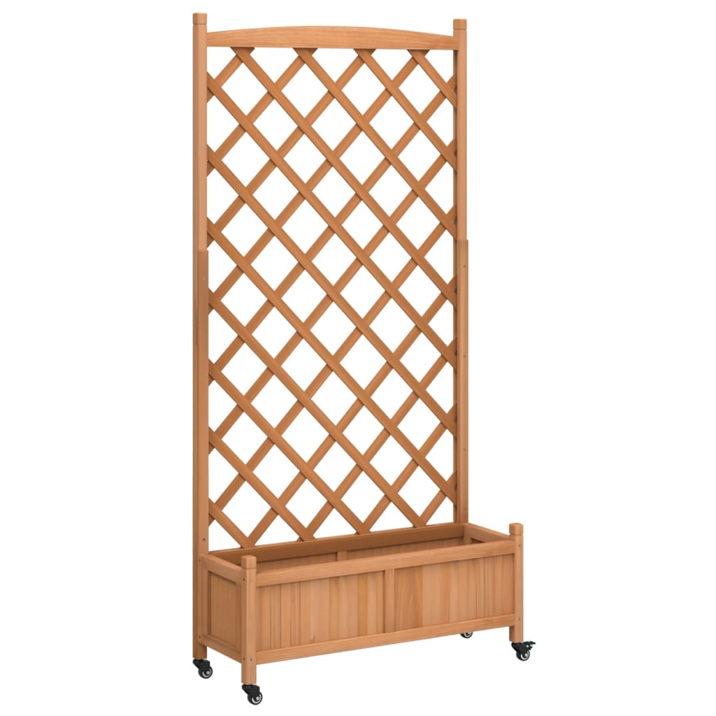 vidaXL Jardinera con enrejado y ruedas madera maciza de abeto marrón