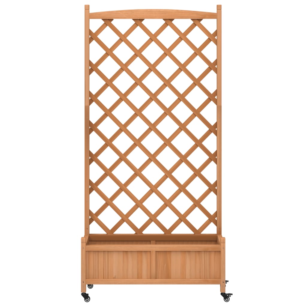 vidaXL Jardinera con enrejado y ruedas madera maciza de abeto marrón