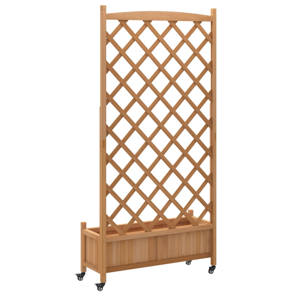 vidaXL Jardinera con enrejado y ruedas madera maciza de abeto marrón