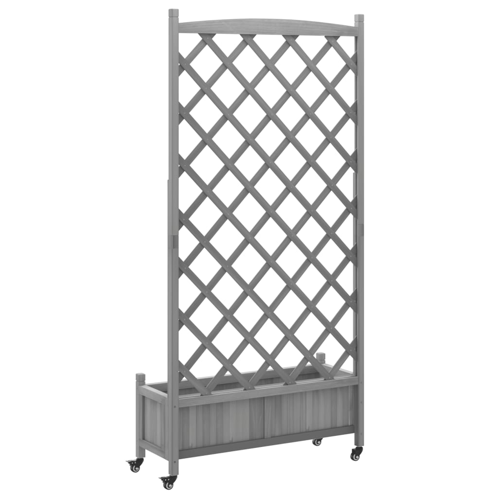 vidaXL Jardinera con enrejado y ruedas madera maciza de abeto gris