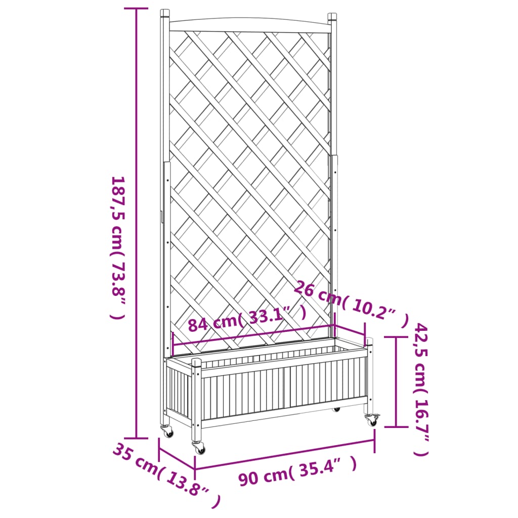 vidaXL Jardinera con enrejado y ruedas madera maciza de abeto gris