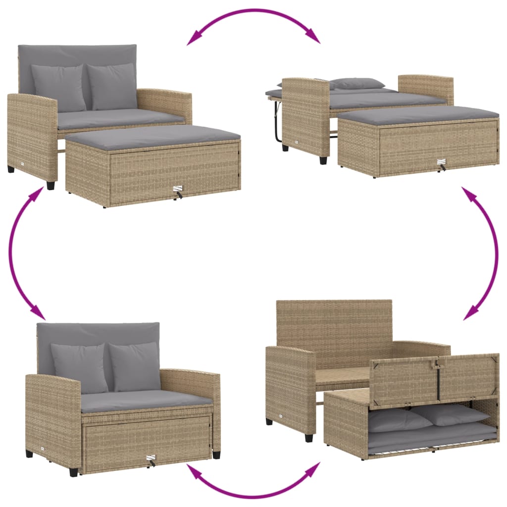 vidaXL Sofá de jardín con cojines de 2 plazas ratán sintético beige