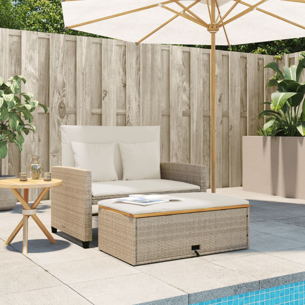 vidaXL Sofá de jardín con cojines 2 plazas ratán y madera acacia beige