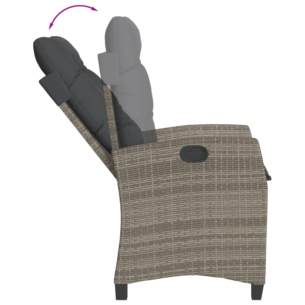 vidaXL Sillones reclinable jardín y cojines 2 uds ratán sintético gris