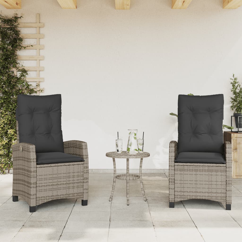 vidaXL Sillones reclinable jardín y cojines 2 uds ratán sintético gris