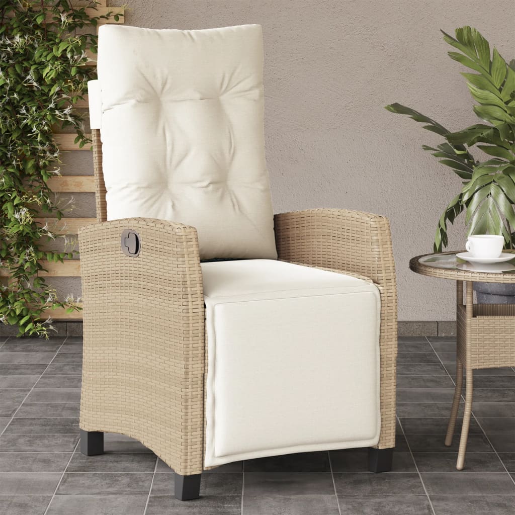 vidaXL Sillones reclinables jardín con reposapiés 2 uds ratán PE beige