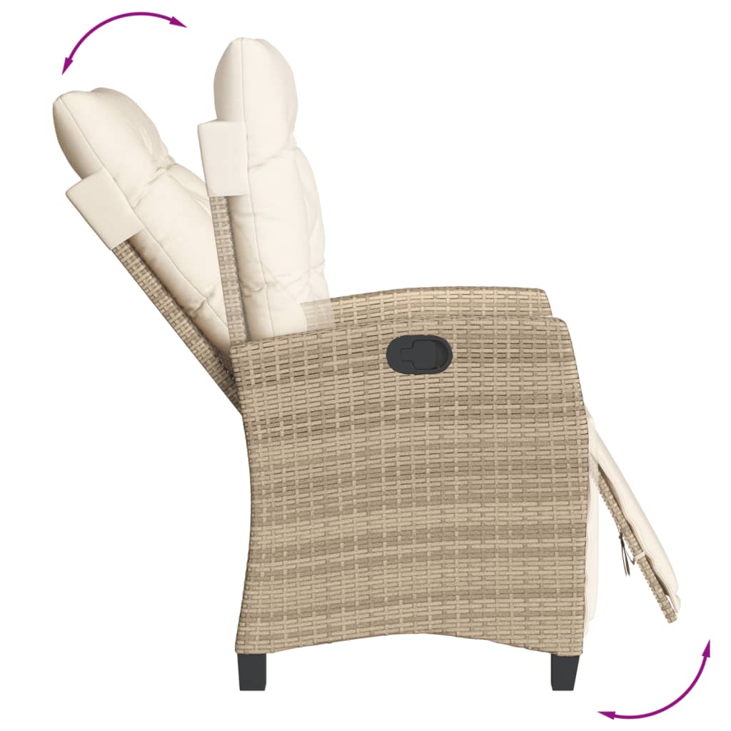 vidaXL Sillones reclinables jardín con reposapiés 2 uds ratán PE beige