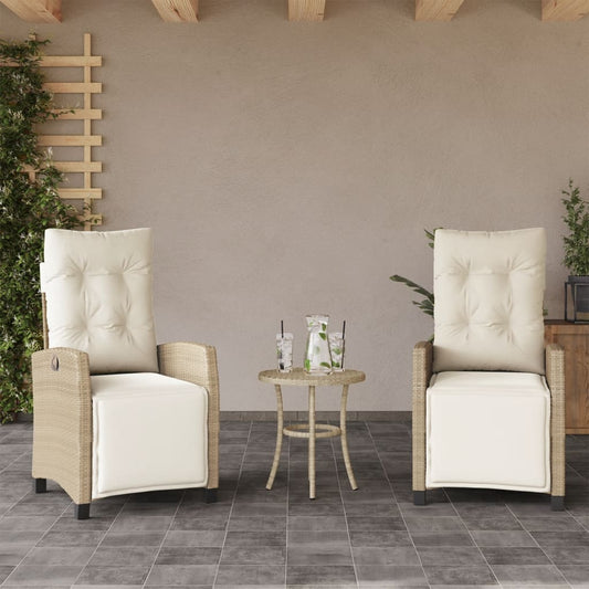 vidaXL Sillones reclinables jardín con reposapiés 2 uds ratán PE beige