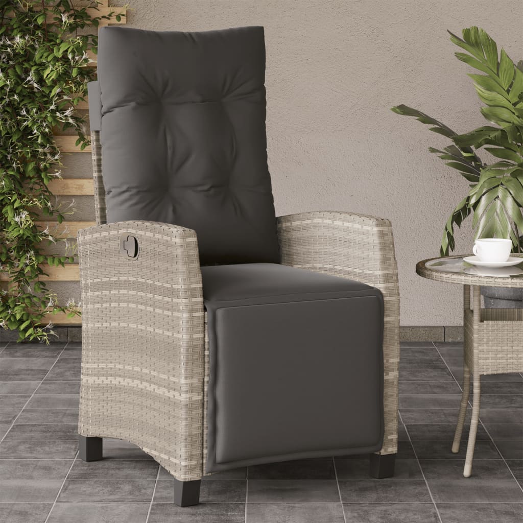 vidaXL Sillón reclinable jardín y reposapiés 2 uds ratán PE gris claro