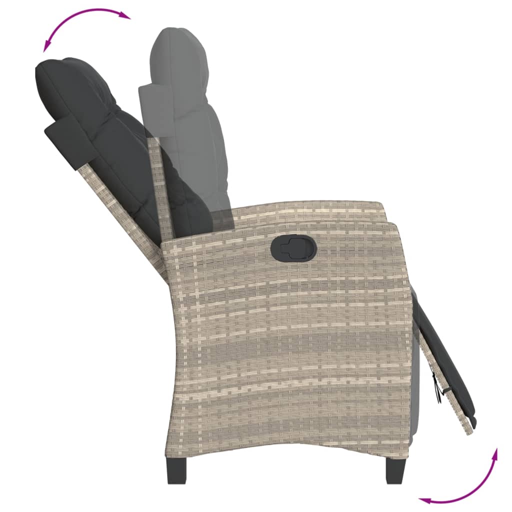 vidaXL Sillón reclinable jardín y reposapiés 2 uds ratán PE gris claro