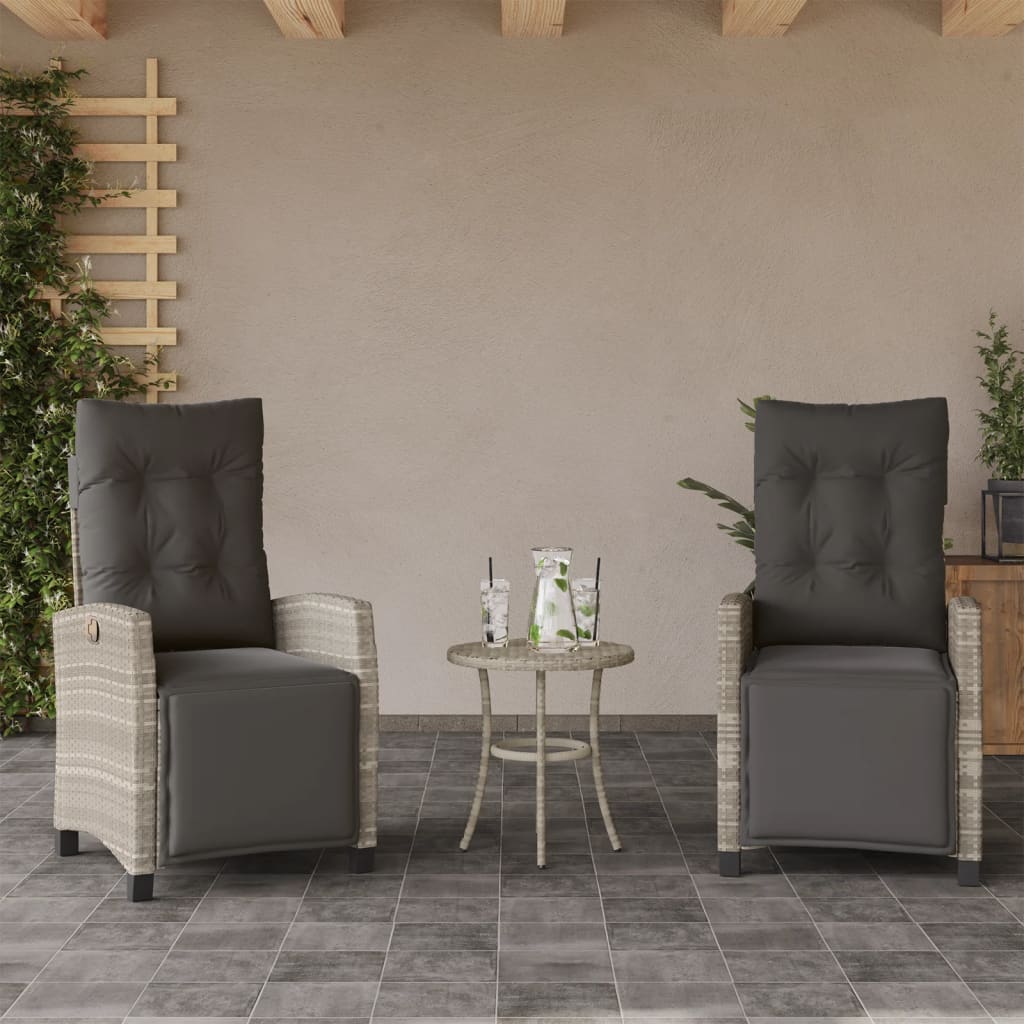 vidaXL Sillón reclinable jardín y reposapiés 2 uds ratán PE gris claro