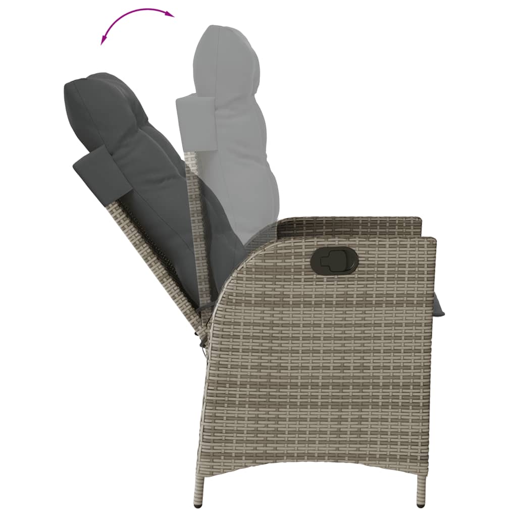 vidaXL Sillones reclinable jardín y cojines 2 uds ratán sintético gris