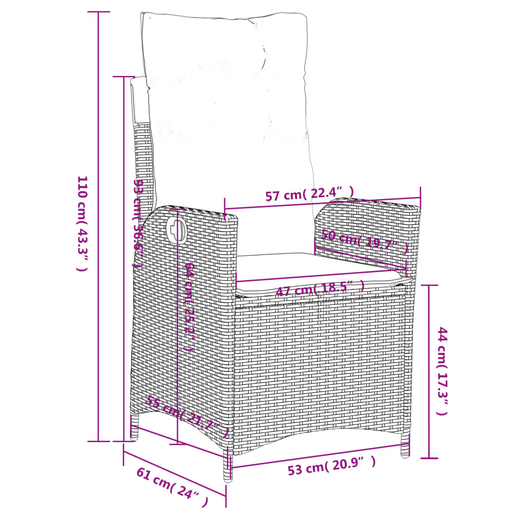 vidaXL Sillones reclinable jardín y cojines 2 uds ratán sintético gris