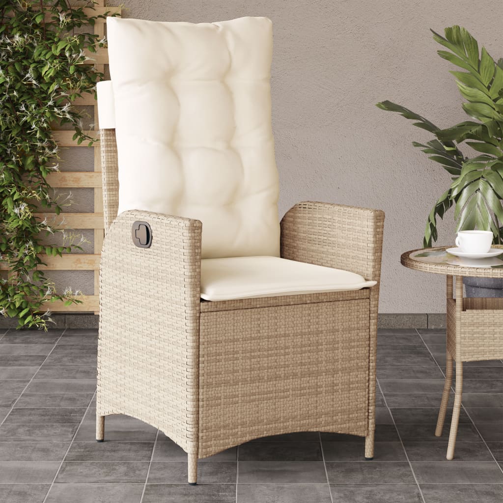 vidaXL Sillones reclinables de jardín con cojines beige 2 uds ratán PE