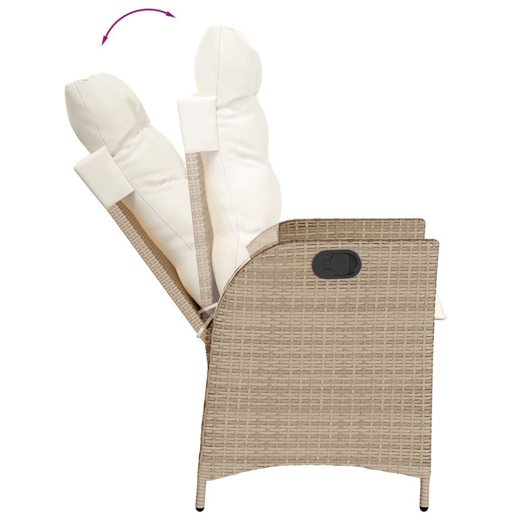 vidaXL Sillones reclinables de jardín con cojines beige 2 uds ratán PE