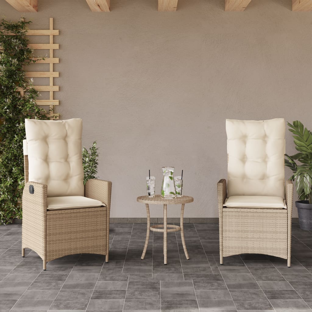 vidaXL Sillones reclinables de jardín con cojines beige 2 uds ratán PE