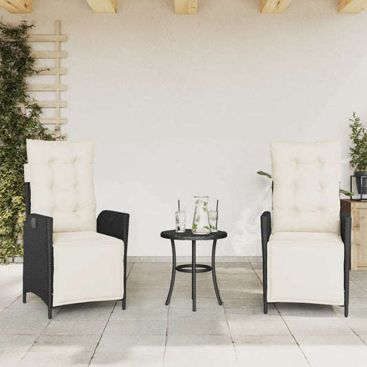 vidaXL Sillones reclinables jardín con reposapiés 2 uds ratán PE negro