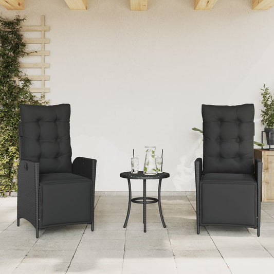 vidaXL Sillones reclinables jardín con reposapiés 2 uds ratán PE negro