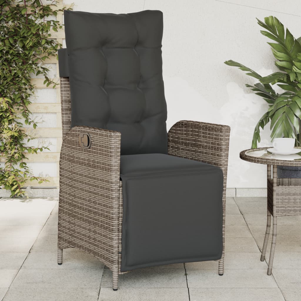 vidaXL Sillones reclinables jardín con reposapiés 2 uds ratán PE gris