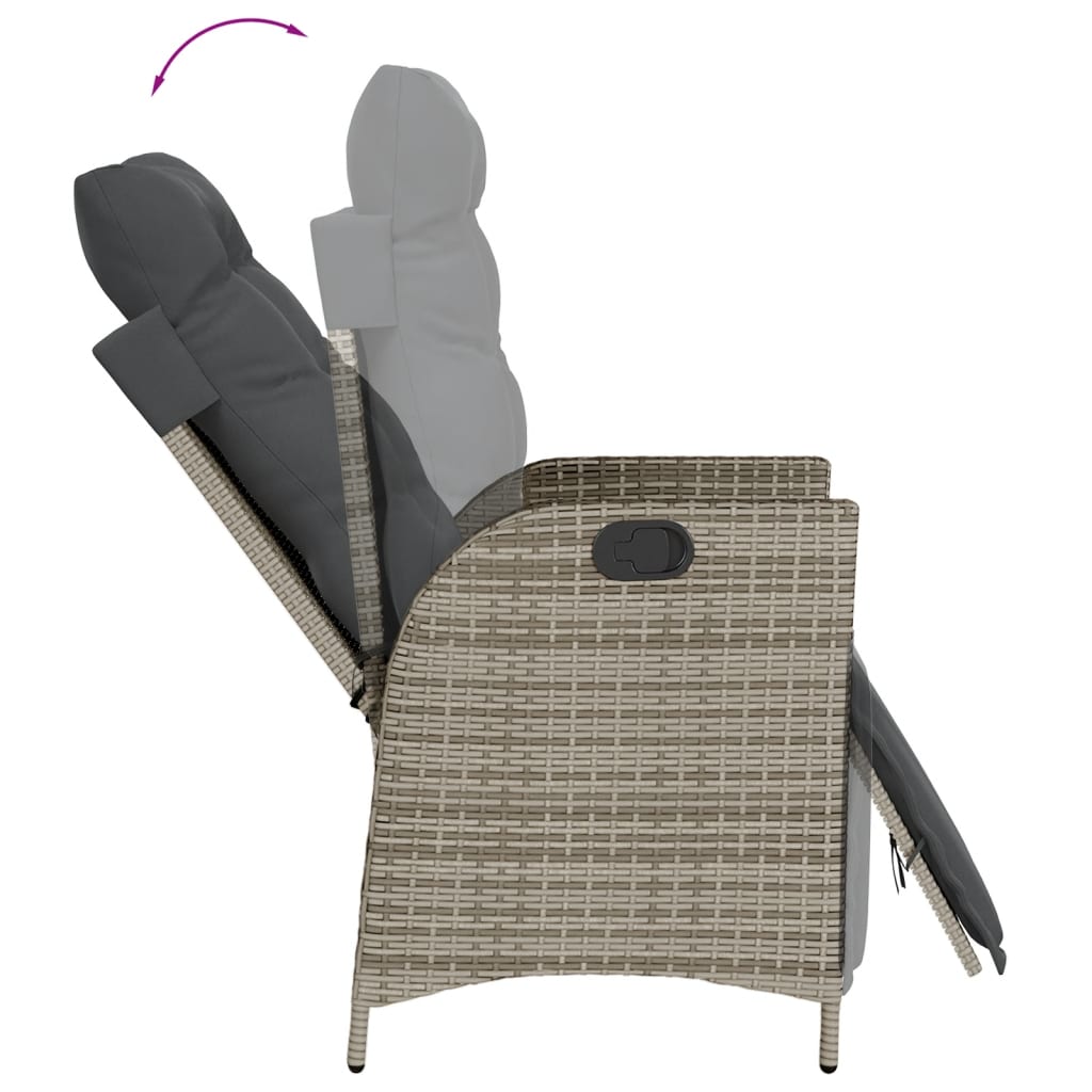 vidaXL Sillones reclinables jardín con reposapiés 2 uds ratán PE gris