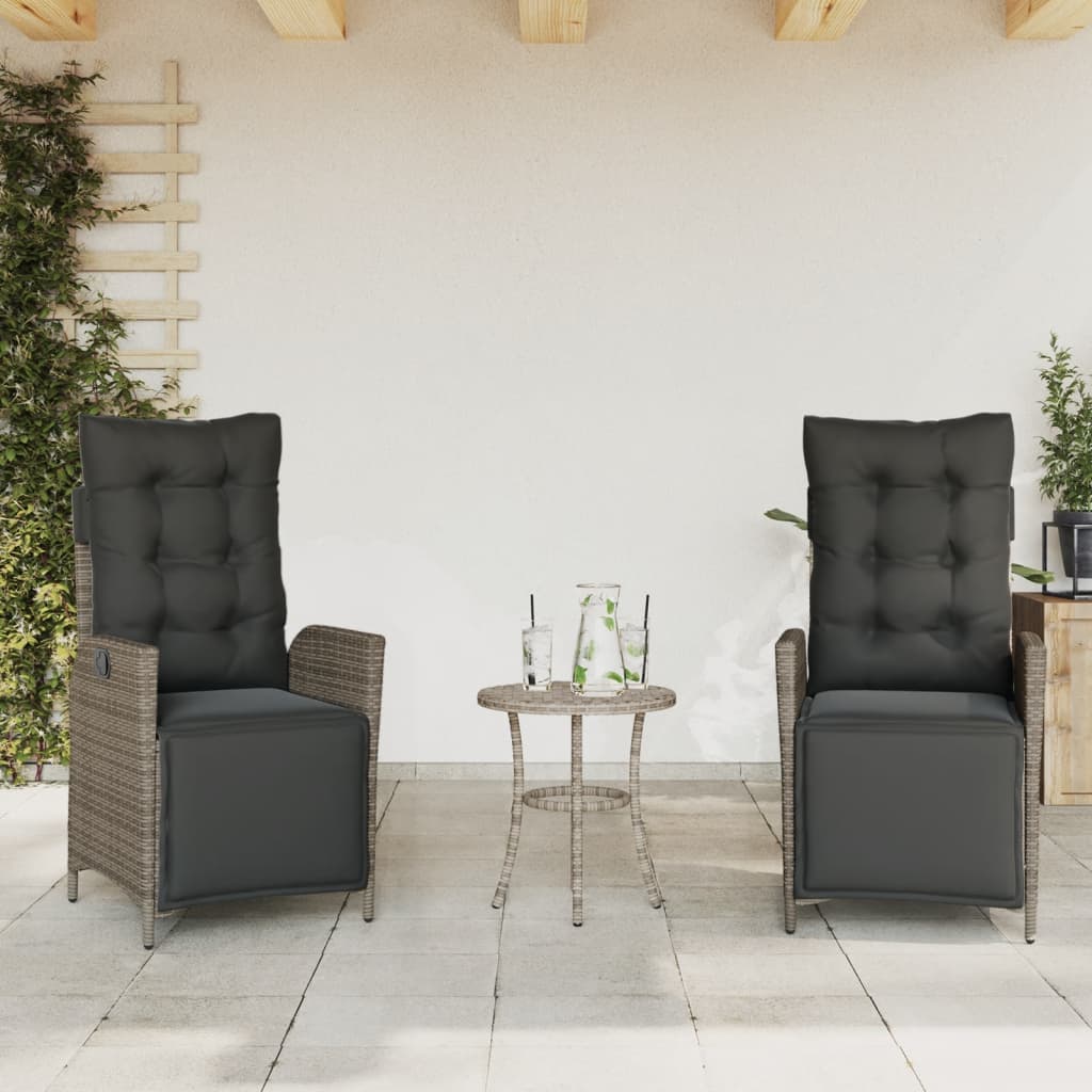 vidaXL Sillones reclinables jardín con reposapiés 2 uds ratán PE gris