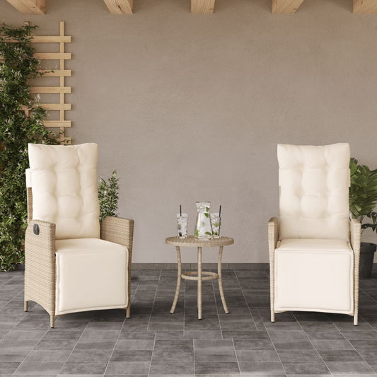 vidaXL Sillones reclinables jardín con reposapiés 2 uds ratán PE beige