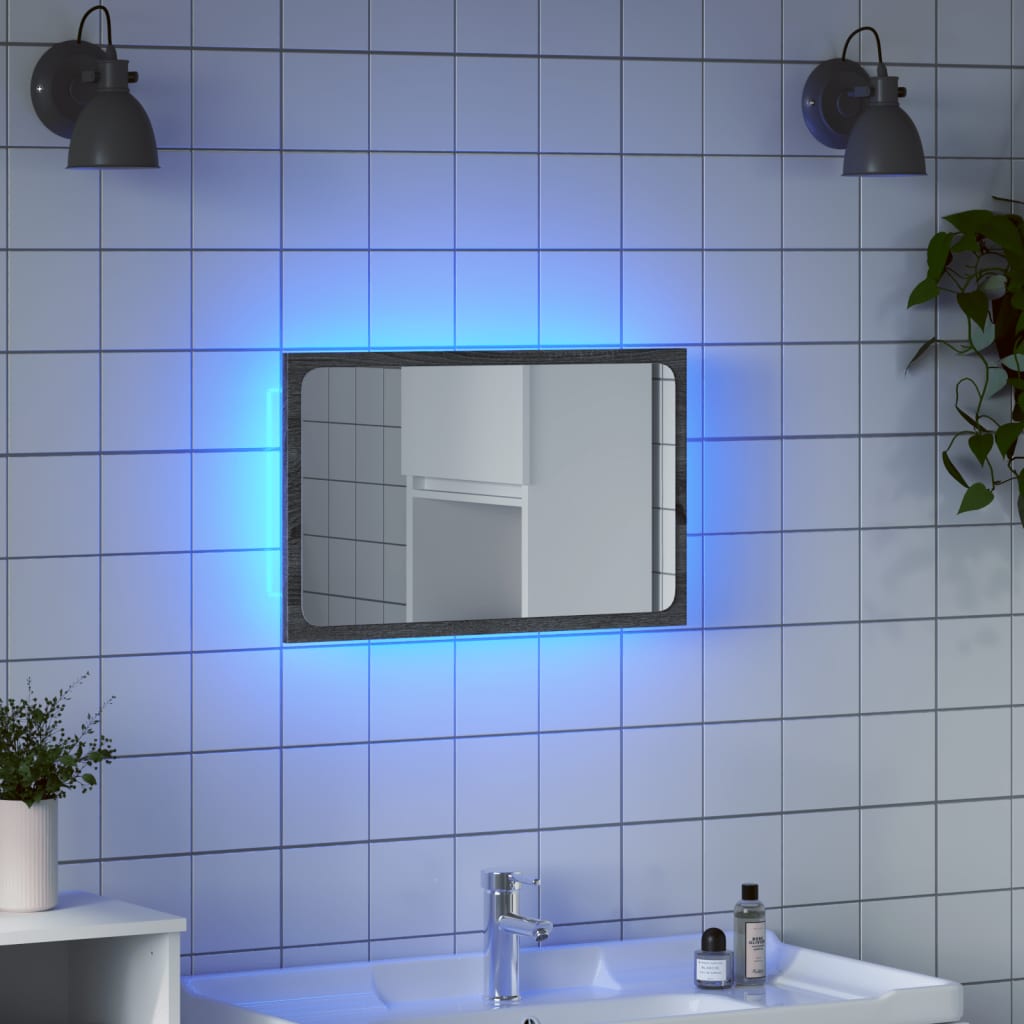 vidaXL Espejo de baño LED madera ingeniería gris Sonoma 60x8,5x38 cm