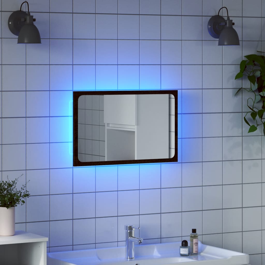 vidaXL Espejo de baño LED madera ingeniería marrón roble 60x8,5x38 cm