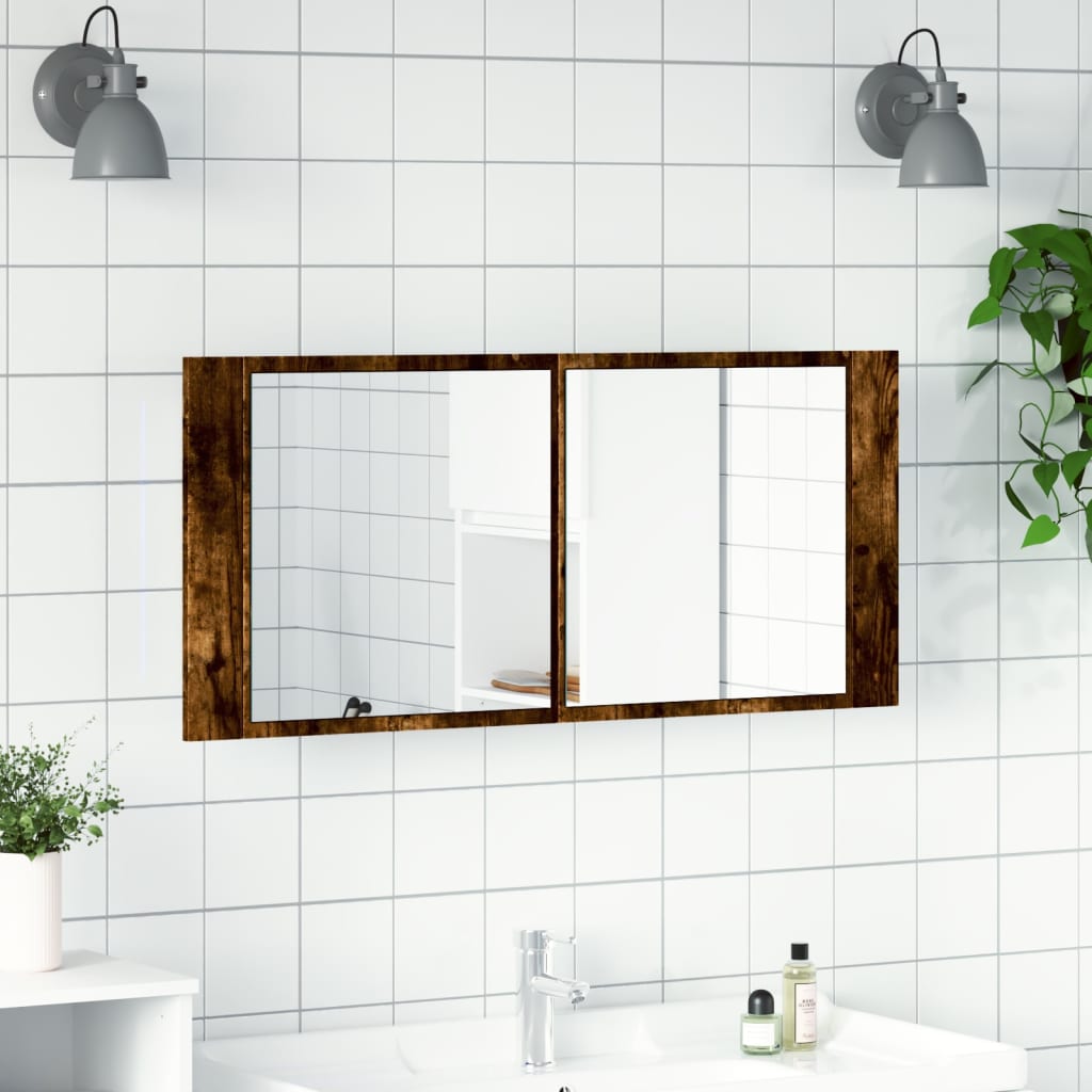 vidaXL Armario de baño con espejo y luz LED roble ahumado 100x12x45 cm