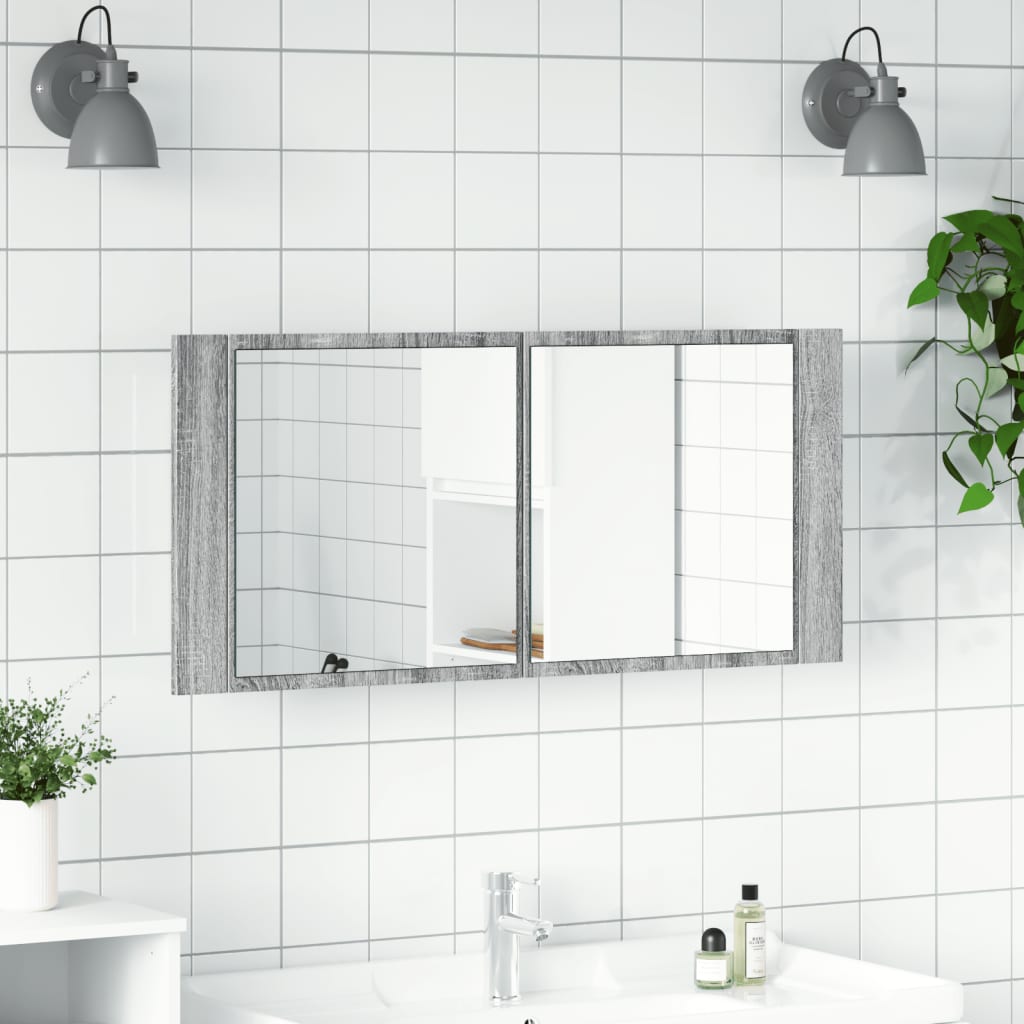 vidaXL Armario de baño con espejo y luz LED gris Sonoma 100x12x45 cm