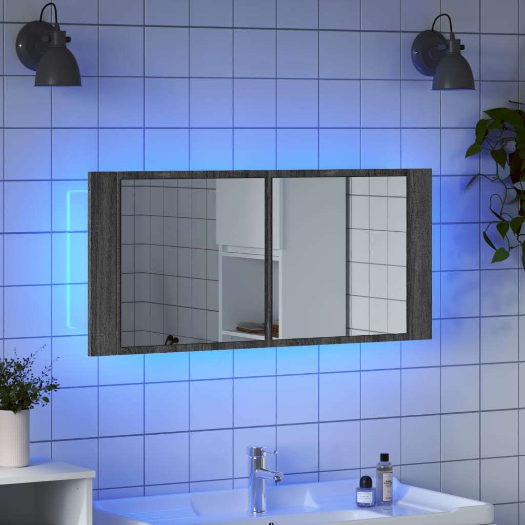 vidaXL Armario de baño con espejo y luz LED gris Sonoma 100x12x45 cm