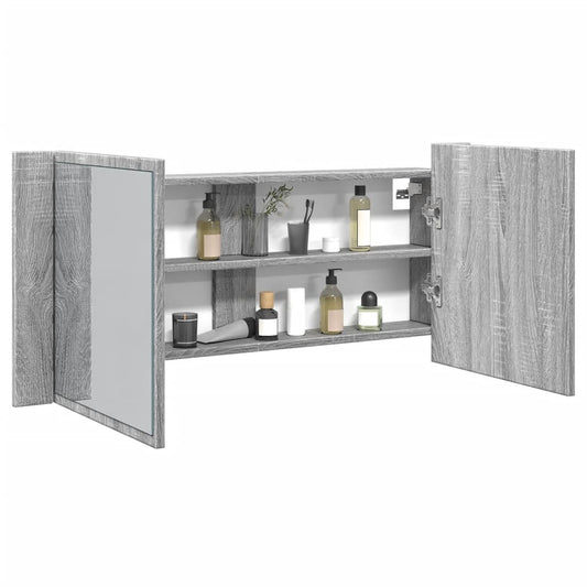 vidaXL Armario de baño con espejo y luz LED gris Sonoma 100x12x45 cm